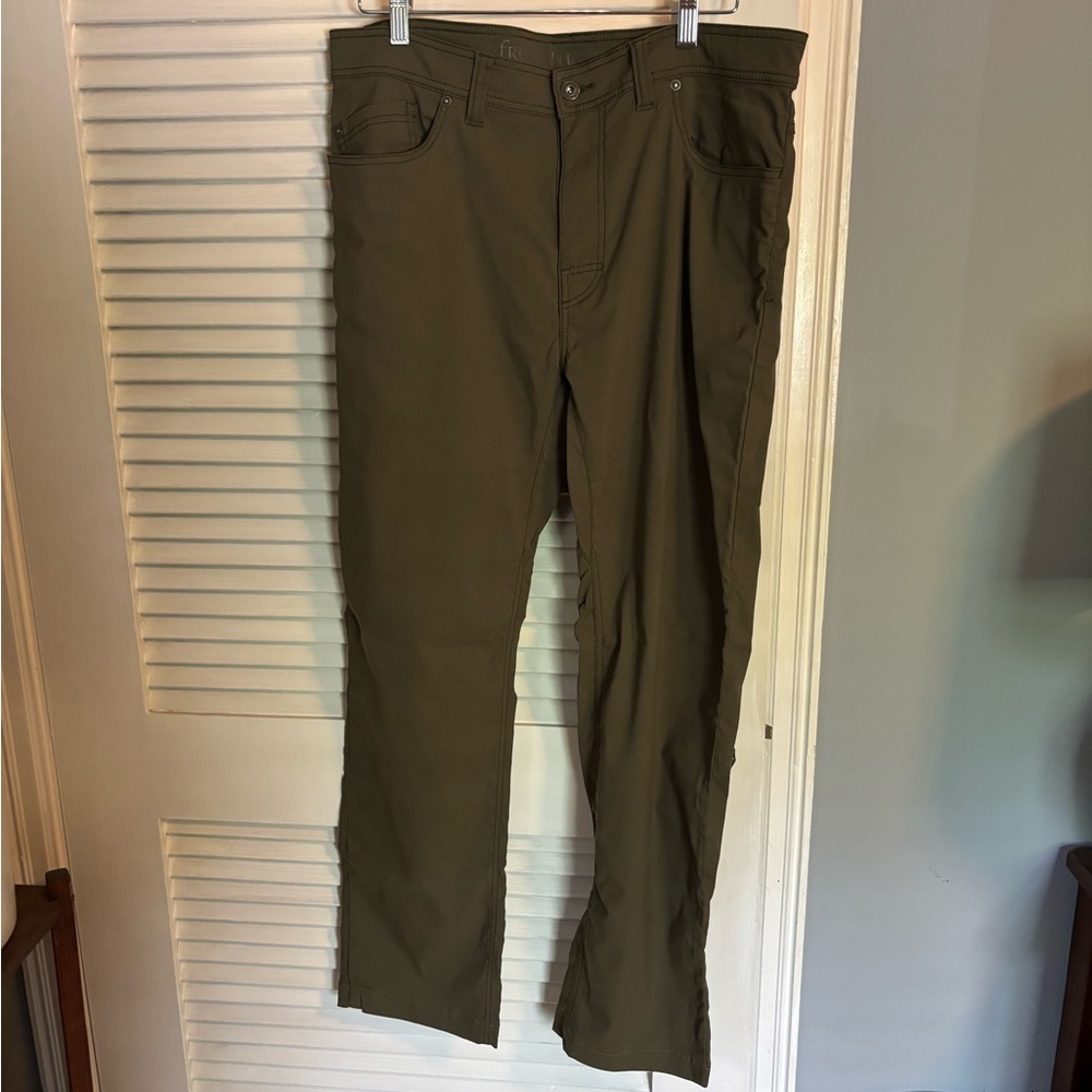 prAna Brion Pants Mens 36 Green Nylon Performance 5-Pockets Straight Leg